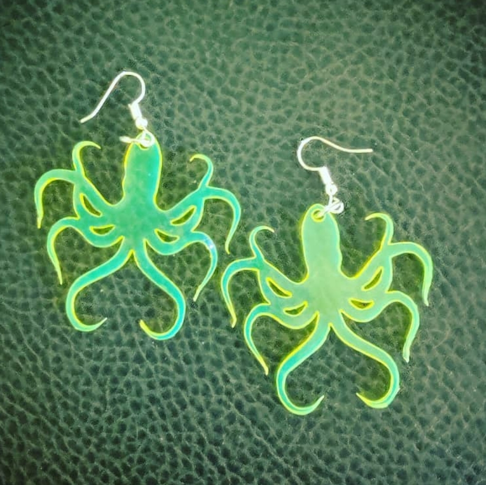 UV reflective acrylic octopus earrings